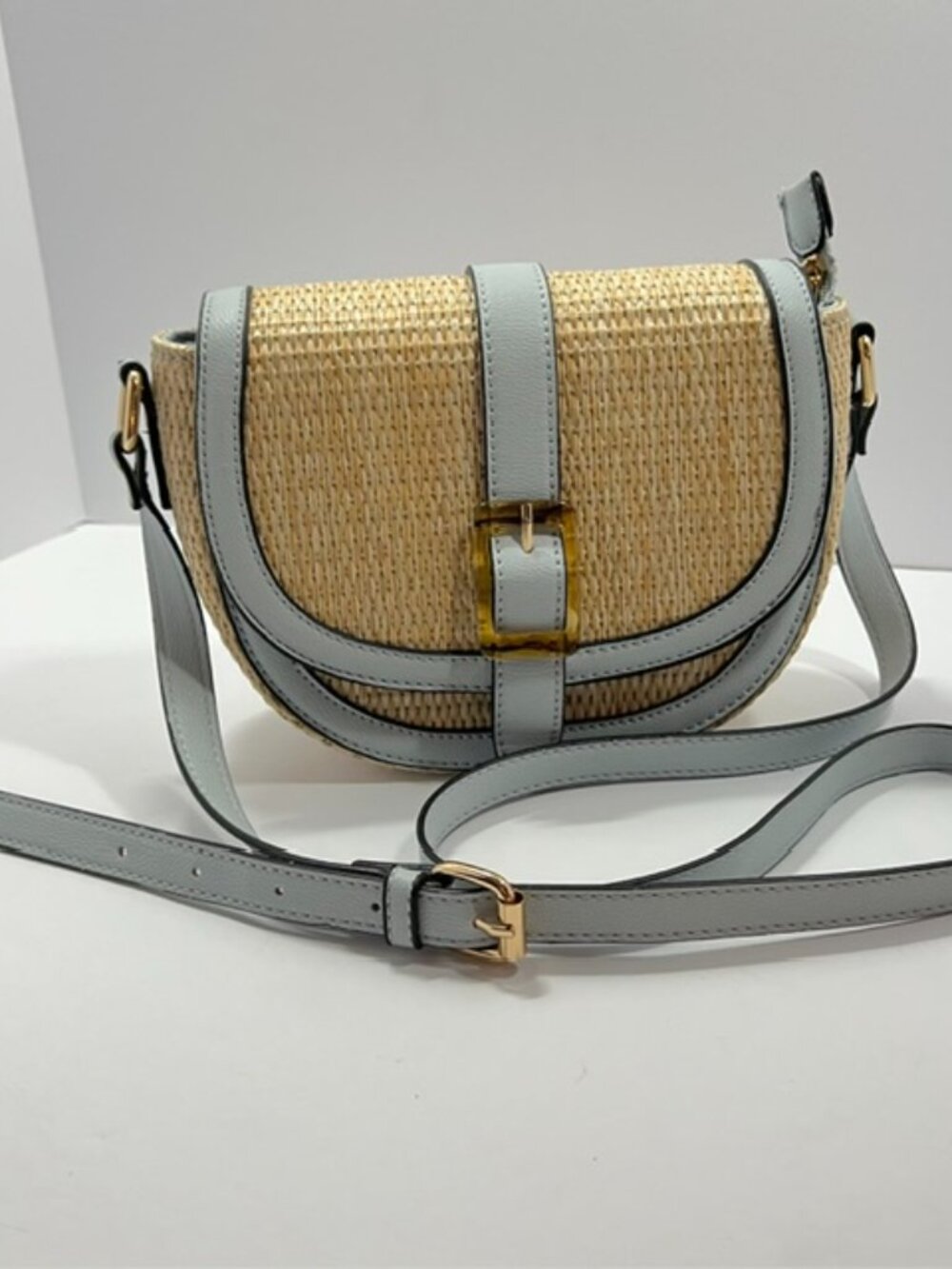 Izzy & Ali Straw & Vegan Leather Crossbody Shoulder Bag, New without Tags - Picture 4 of 9